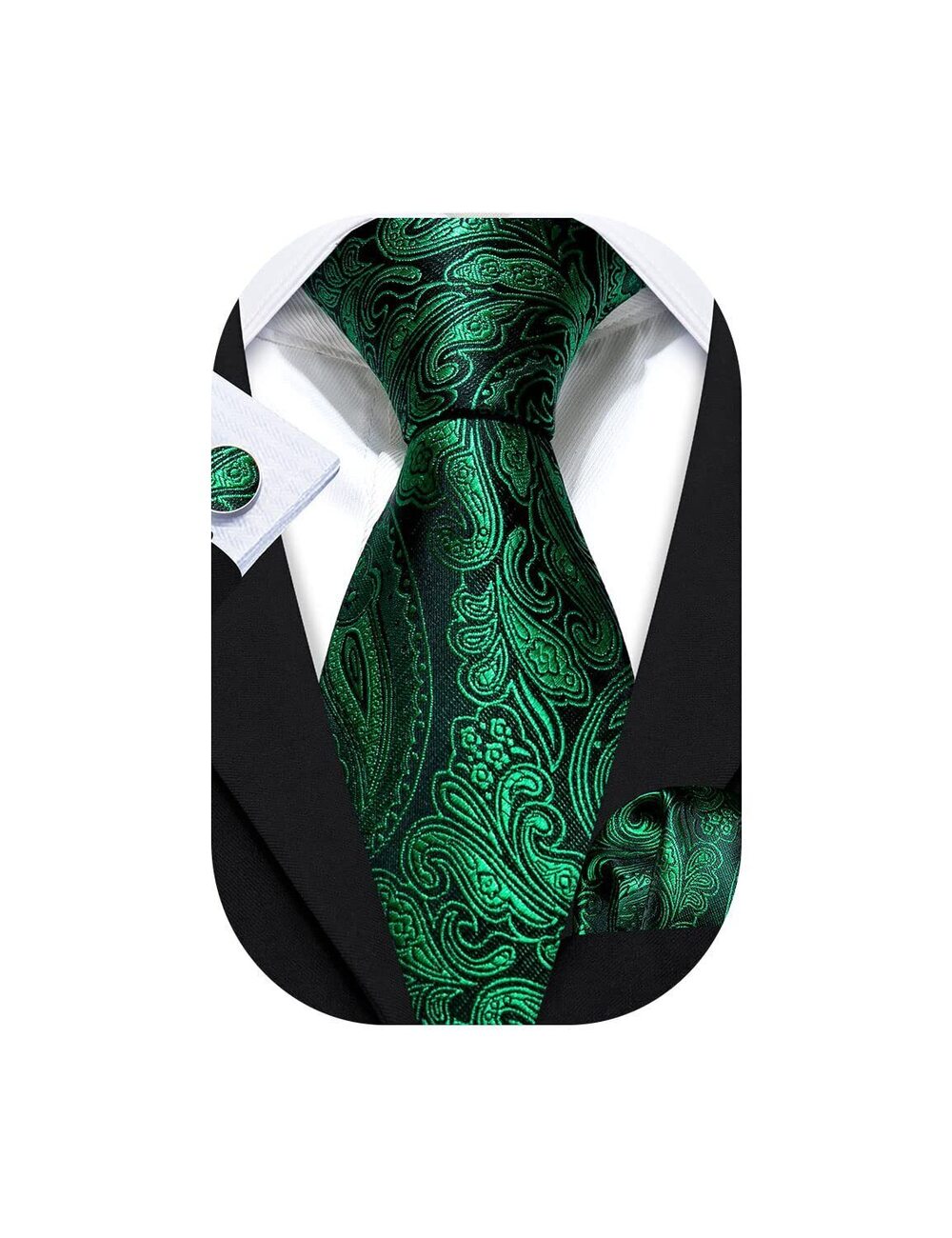 9593 Ties Paisley Woven Silk Necktie Set with Pocket Suqare Cufflinks